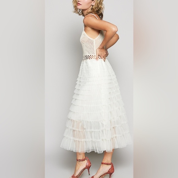 Pol One Size White Crochet Lace Tiered Dress - Picture 3 of 3